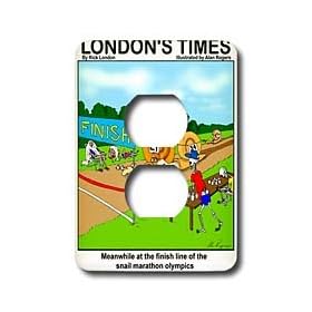 Londons Times Funny Bugs and Slugs Cartoons - Snail Marathon - Light Switch Covers - 2 plug outlet cover