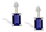 14K White Gold Emerald-cut Created Sapphire and Diamond Drop Earrings