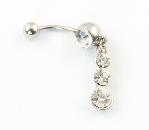 316L Surgical Steel 14G Stunning Triple Clear Crystal Calabash Shape Dangle Navel Belly Ring Bar Stud Body Piercing