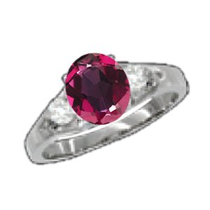 0.84 Ct Oval Red Mystic Topaz Diamond White Gold Ring