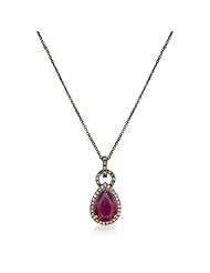 Alexander James Antique Bronze Overlay Fuchsia and Clear Cubic Zirconia Fashion Pendant with Adjustable Bail and Double Chain in Black Tone Chain Included