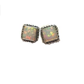 Stunning Opal and Sterling Silver Earrings in Square Shape