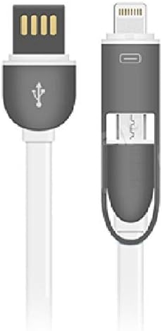 2 in 1 Charging Cord &amp; Data Cable with Micro and Lightning Connectors. Flat cable. Rapid charge and data sync iPhone 5/5C/5S/6/ 6 Plus, iPad, Samsung, HTC, Motorola, Nexus, Nokia, LG, HP, Sony (WHITE)
