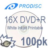 Prodisc 16X DVD+R white inkjet printable to hub in shrink wrap 100 pack - Kit includes keychain LED light
