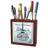 IMAGE OF Beverly Turner Christmas Design - Green Swirl Ornament with Bow Merry Christmas - Tile Pen Holders-5 inch tile pen holder