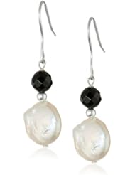 Sterling Silver Coin Freshwater Cultured Pearl and Genuine Stone French Wire Earrings