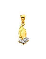 14K Yellow and White 2 Two Tone Gold Praying hands Religious Charm Pendant
