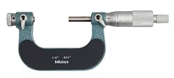 Mitutoyo 126-138 Screw Thread Micrometer, Interchangeable Anvil-Spindle Tip, Ratchet Stop, 1-2" Range, 0.001" Graduation, +/-0.0002" Accuracy