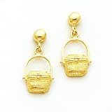 14K Yellow Gold Fishing Basket Earrings Jewelry New