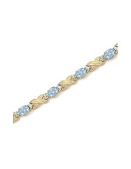 14K Yellow Gold Oval Aquamarine and Diamond Bracelet