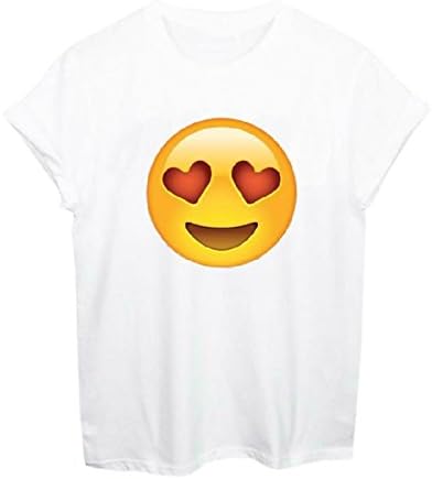 Women 3D Emoji Funny Smile Casual Funny Shirt For Girl White Top Tee Hipster S