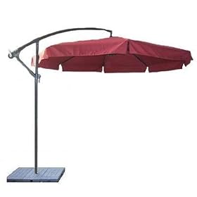 10 Foot Red Cantilever Offset Umbrella with Updated Sand Base Patio Deck by 