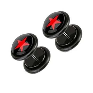 Black Acrylic Fake Plug with Red Star - 16GA ( 10mm Ball ) Star Plugs [Jewelry]