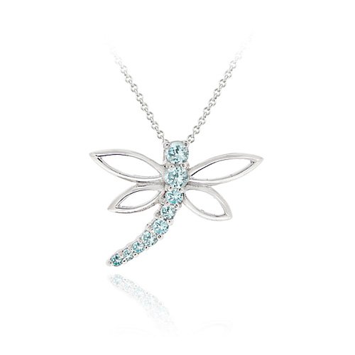 Sterling Silver Genuine Blue Topaz Dragonfly Slide Pendant
