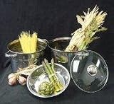 SET/4 S/S 12QT PASTA COOKER / STEAMER WITH CAPSULE BASE AND VENTED GLASS LID.