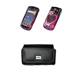 IMAGE OF EMPIRE Black Leather Case Pouch with Belt Clip and Belt Loops + Purple Hearts with Flowers Design Snap-On Cover Case for Samsung Epic 4G