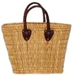 Hand Woven Small Moroccan Straw Tote Bag w/ Brown Leather Handles 15"Lx5.5"Wx10.5"H