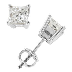 18k White Gold & Princess Diamond Stud Earrings (1.00 ctw)