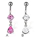 Belly button ring with dangling teardrop shaped title=