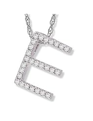 14K White Gold Diamond "E" Initial Pendant, 16" Necklace