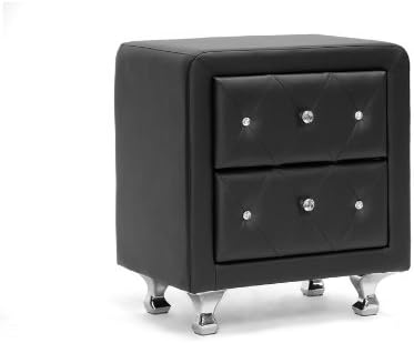 Baxton Studio Stella Crystal Tufted Black Upholstered Modern Nightstand