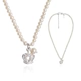 Claudia Bradby Button Pearl Necklace with Crown Charm