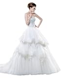 GEORGE BRIDE Ball Gown Princeless Satin Beaded and Hand-made Flowers Wedding Dress
