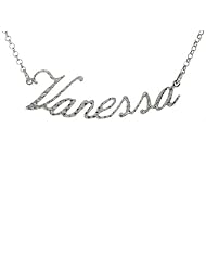 Sterling Silver VANESSA Name Necklace Diamond Cut Finish Italy, 16 inch + 2 inch extention