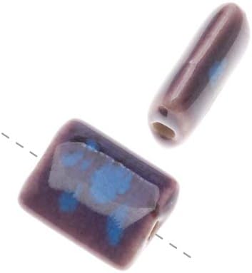 Clay River Designs Porcelain Beads, 9x11mm Rectangle Chicklet, 2 Pieces, Plum Purple