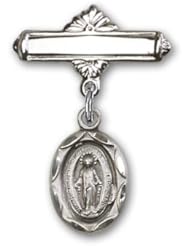Sterling Silver Baby Badge with Miraculous Charm and Polished Badge Pin