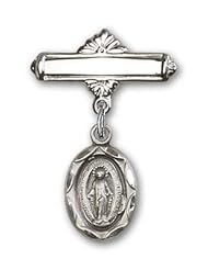 Sterling Silver Baby Badge with Miraculous Charm and Polished Badge Pin