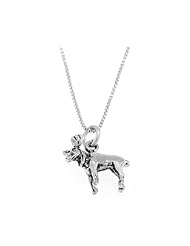 Sterling Silver Three Dimensional Small Moose Elk Necklace