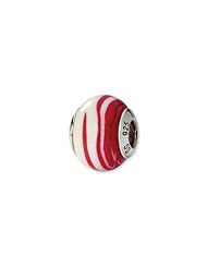 Red and White Swirl, Murano Glass Charm for 3mm Charm Bracelets