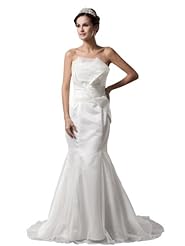 Strapless Spring Fall Lace Satin Mermaid Wedding Dress  with a Brush/Sweep Train 