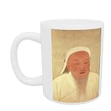 Portrait of Genghis Khan (c.1162-1227), Mongol Khan, founder of the Imperial Dynasty, the Yuan, making China the centre of the great Mongol Empire (1260-1368), (ink and w/c on silk, silk patterned border) by Chinese School - Mug - Standard Size