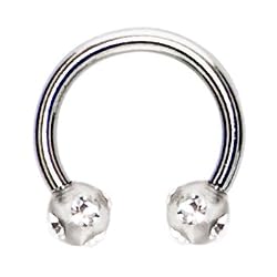 16 Gauge Clear Tiffany Gem Ball Horseshoe Circular Barbell