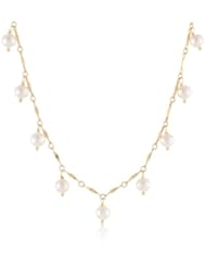 White Freshwater Cultured Pearl Dangles on Gold over Silver Long Linked Chain Endless Necklace, 30"