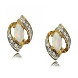 New 10KT Yellow Gold Marquise Opal Diamond Earrings