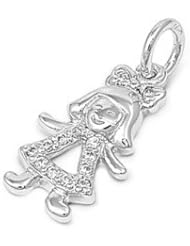 Sterling Silver Girl Doll Child Pendant Cute Wholesale Charm Pure 925 New 17mm with 1.3mm Curb Chain
