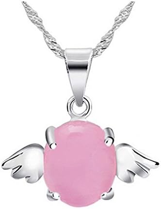 FB Sterling Silver Angle Egg Pink Opal Pandent Necklaces