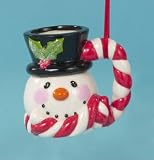 Black Peppermint Twist Snowman Mug Christmas Ornament