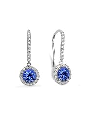 2.80Ct Round Sapphire & Diamond Hanging Earrings 14K Gold
