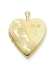 Gold Filled 20mm Cross & Footprint Heart Locket