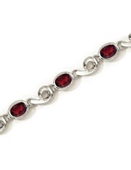 14K White Gold Oval Garnet Bracelet by Jewelry Mountain
