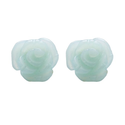 Hand Carved Jade Flower Earrings with Sterling Silver and Platinum Overlay Friction Posts