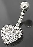 CZ PAVED HEART 14kt White Gold Navel Belly Button Ring