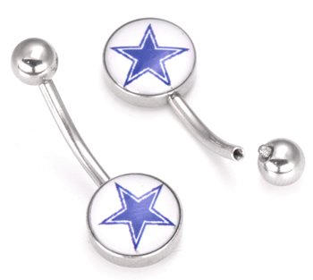 Dallas Cowboys belly button ring Internally Threaded