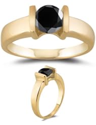1.05 Cts Black Diamond Solitaire Ring in 14K Yellow Gold