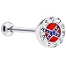 Clear Gem Paved Half Dome Rebel Logo Barbell Tongue Ring