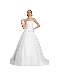A-line Strapless Sleeveless Full Length Ruched Lace-Up Organza/Polyester/Satin Wedding Dress  with a Court Train 